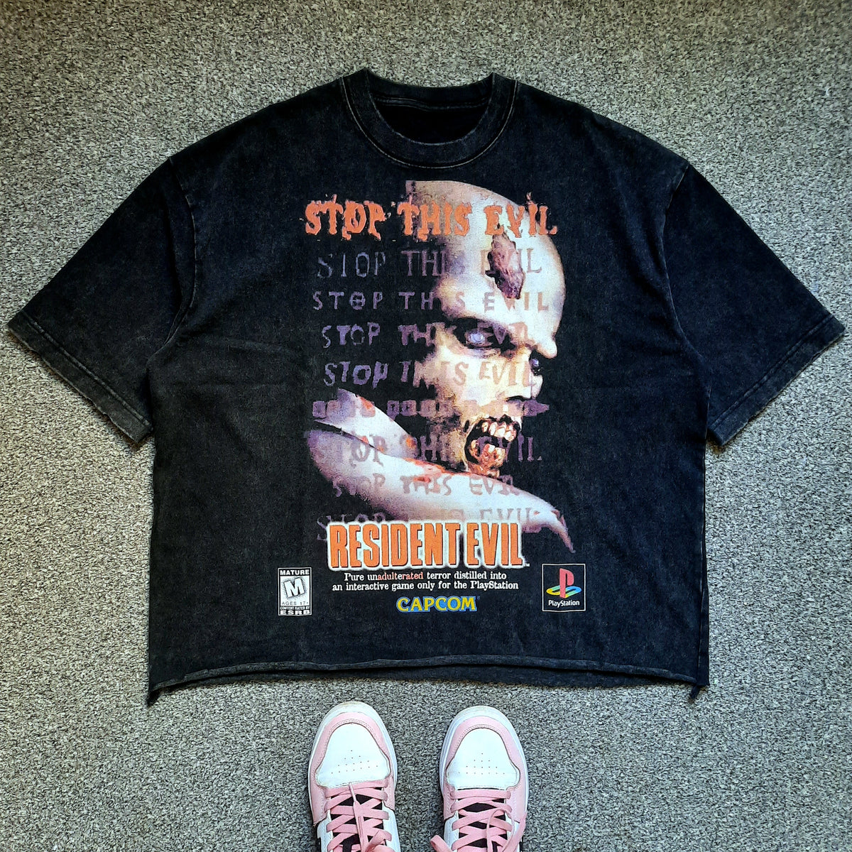 stop this evil raw hem tee