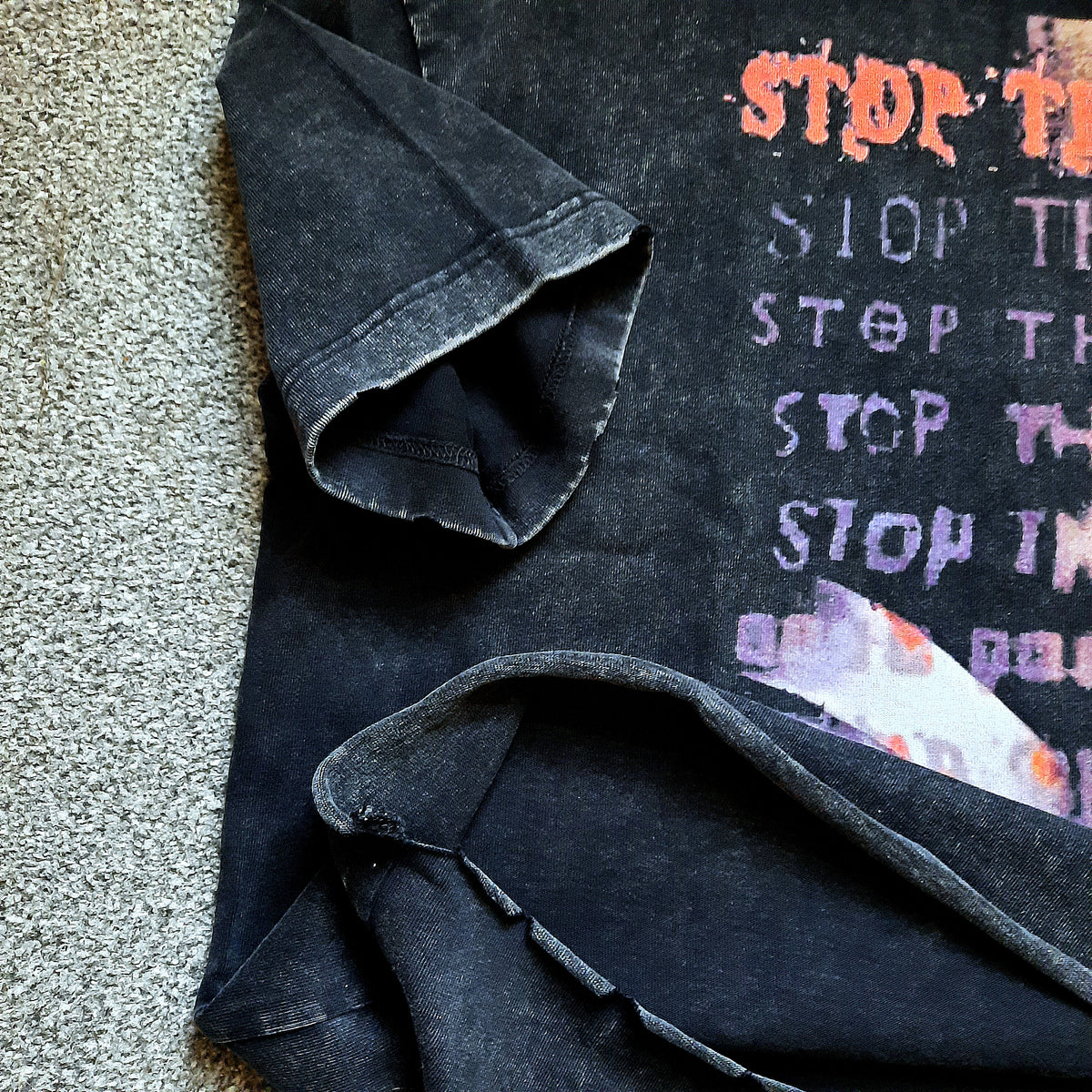 stop this evil raw hem tee