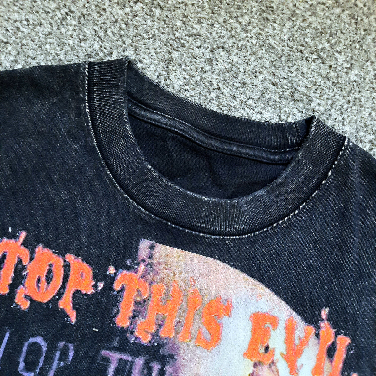 stop this evil raw hem tee